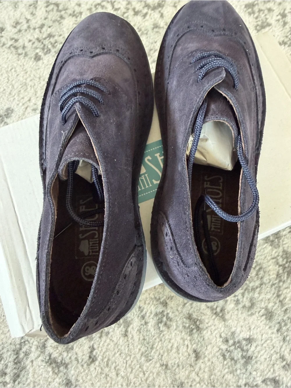 Kids Suede Wingtip Dress Shoes in Navy - Lace-Up Style